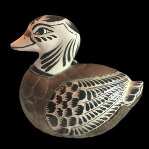 Mexican Ceramic Brass Hand Hammered Duck, Circa 1